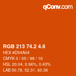 カラーコード: RGB 213 74.2 4.6 | qconv.com
