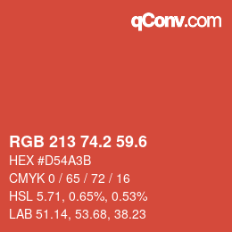 カラーコード: RGB 213 74.2 59.6 | qconv.com