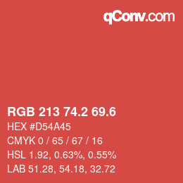 カラーコード: RGB 213 74.2 69.6 | qconv.com