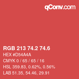 カラーコード: RGB 213 74.2 74.6 | qconv.com