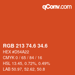 カラーコード: RGB 213 74.6 34.6 | qconv.com