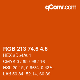 カラーコード: RGB 213 74.6 4.6 | qconv.com