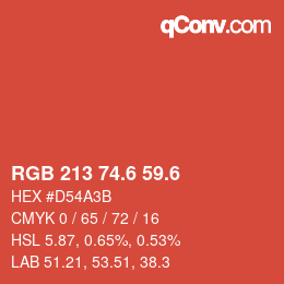 カラーコード: RGB 213 74.6 59.6 | qconv.com