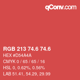 カラーコード: RGB 213 74.6 74.6 | qconv.com