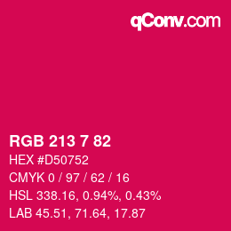 颜色代码: RGB 213 7 82 | qconv.com