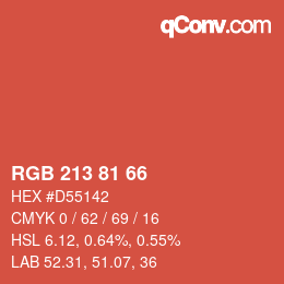 颜色代码: RGB 213 81 66 | qconv.com