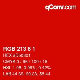 Color code: RGB 213 8 1 | qconv.com