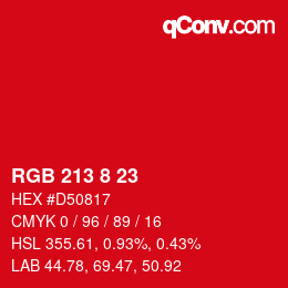 Color code: RGB 213 8 23 | qconv.com