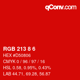 カラーコード: RGB 213 8 6 | qconv.com