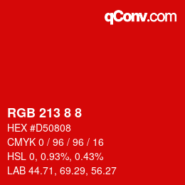 Farbcode: RGB 213 8 8 | qconv.com