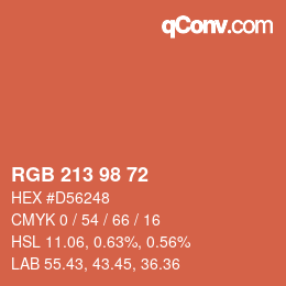 Color code: RGB 213 98 72 | qconv.com