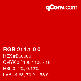 カラーコード: RGB 214.1 0 0 | qconv.com