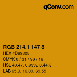 カラーコード: RGB 214.1 147 8 | qconv.com