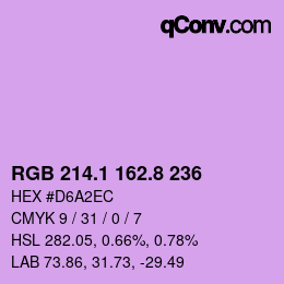 カラーコード: RGB 214.1 162.8 236 | qconv.com