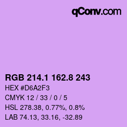 カラーコード: RGB 214.1 162.8 243 | qconv.com
