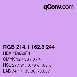カラーコード: RGB 214.1 162.8 244 | qconv.com