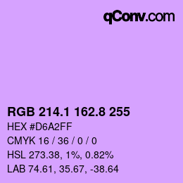 カラーコード: RGB 214.1 162.8 255 | qconv.com