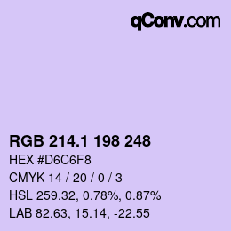 カラーコード: RGB 214.1 198 248 | qconv.com