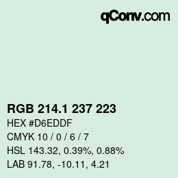 Color code: RGB 214.1 237 223 | qconv.com
