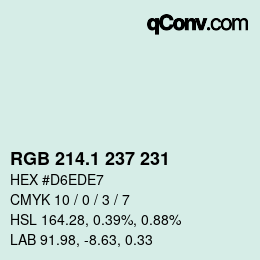 カラーコード: RGB 214.1 237 231 | qconv.com