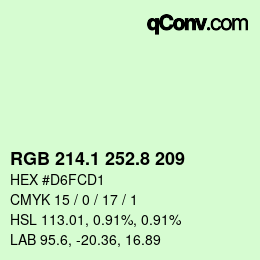 Color code: RGB 214.1 252.8 209 | qconv.com