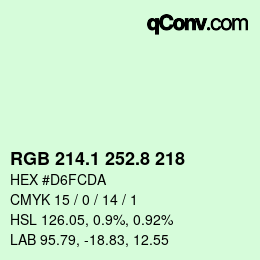 Color code: RGB 214.1 252.8 218 | qconv.com