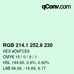 Color code: RGB 214.1 252.8 230 | qconv.com