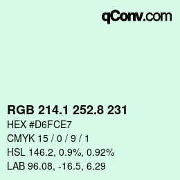 カラーコード: RGB 214.1 252.8 231 | qconv.com
