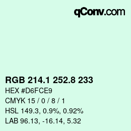 Color code: RGB 214.1 252.8 233 | qconv.com
