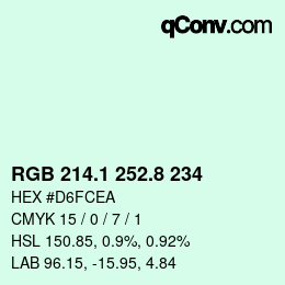 カラーコード: RGB 214.1 252.8 234 | qconv.com