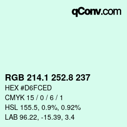 Color code: RGB 214.1 252.8 237 | qconv.com