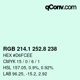 カラーコード: RGB 214.1 252.8 238 | qconv.com