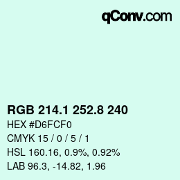 Color code: RGB 214.1 252.8 240 | qconv.com