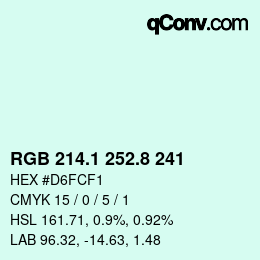 カラーコード: RGB 214.1 252.8 241 | qconv.com