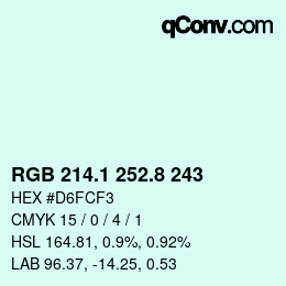 カラーコード: RGB 214.1 252.8 243 | qconv.com