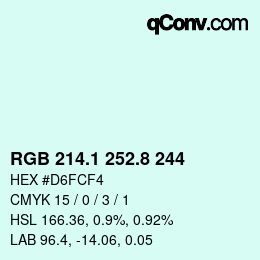 カラーコード: RGB 214.1 252.8 244 | qconv.com