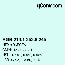 Color code: RGB 214.1 252.8 245 | qconv.com