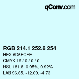 Color code: RGB 214.1 252.8 254 | qconv.com