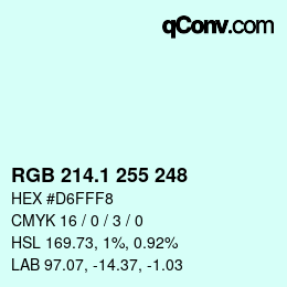 カラーコード: RGB 214.1 255 248 | qconv.com