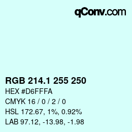 Color code: RGB 214.1 255 250 | qconv.com
