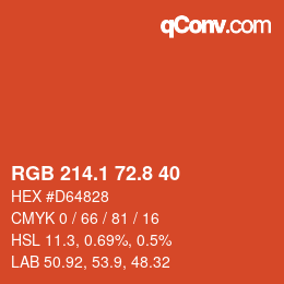 カラーコード: RGB 214.1 72.8 40 | qconv.com
