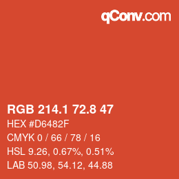 カラーコード: RGB 214.1 72.8 47 | qconv.com