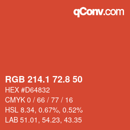 カラーコード: RGB 214.1 72.8 50 | qconv.com