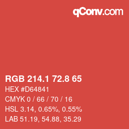 カラーコード: RGB 214.1 72.8 65 | qconv.com