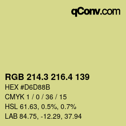 カラーコード: RGB 214.3 216.4 139 | qconv.com