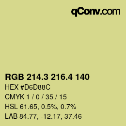 カラーコード: RGB 214.3 216.4 140 | qconv.com