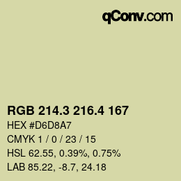 カラーコード: RGB 214.3 216.4 167 | qconv.com