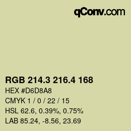カラーコード: RGB 214.3 216.4 168 | qconv.com