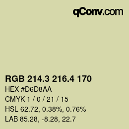 カラーコード: RGB 214.3 216.4 170 | qconv.com