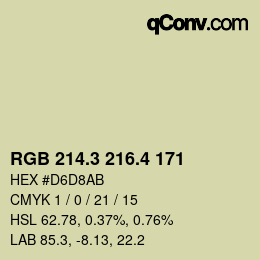 カラーコード: RGB 214.3 216.4 171 | qconv.com